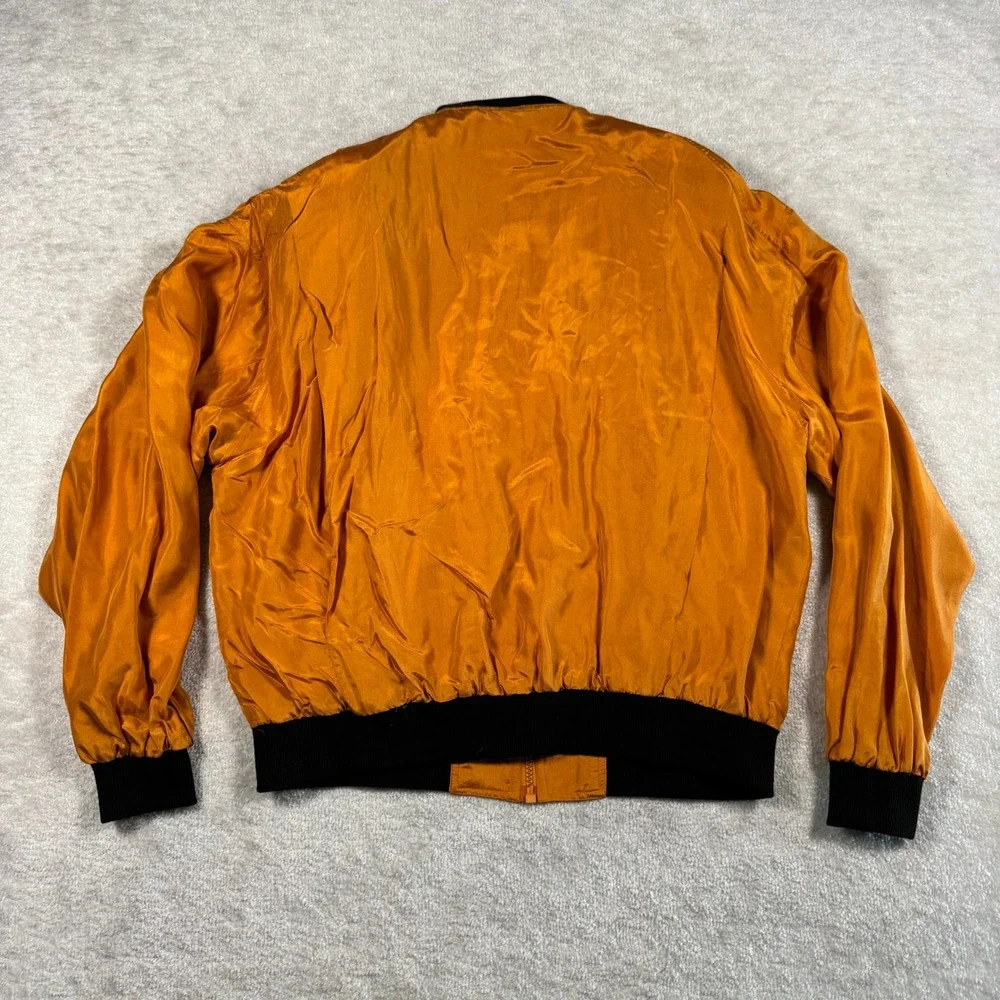 Color‎ Fx Vintage Womens 100% Silk Bomber Jacket Orange Black Trim Size Medium